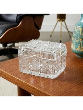 Vintage Boho MCM Lead Crystal Cigarette Box Case Heavy Hand Cut Glass